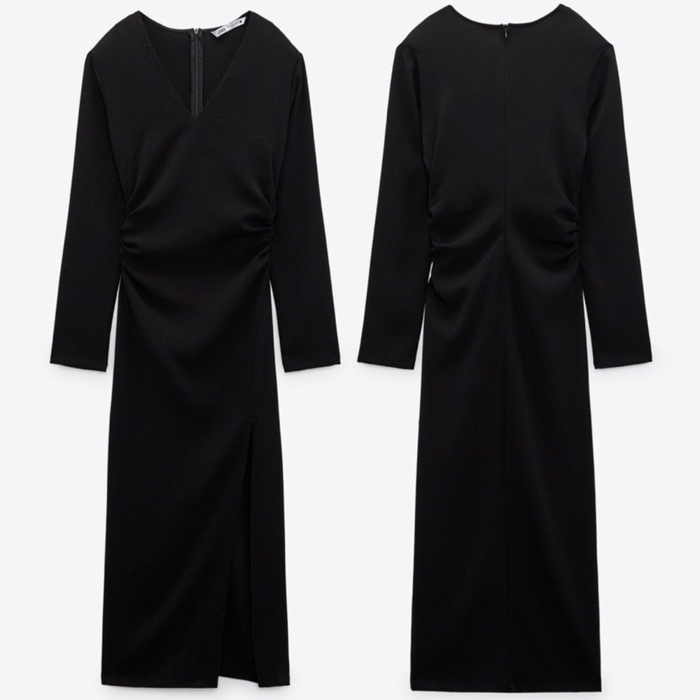 ZARA RUCHED MIDI DRESS - Picture 2 of 5